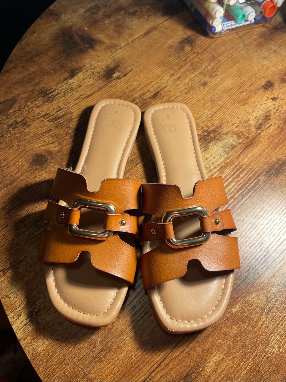 Time and Tru  Slide Sandals with Gold-Tone Buckle